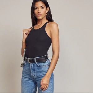 Reformation Shelby Black Ribbed Racerback Tank Top